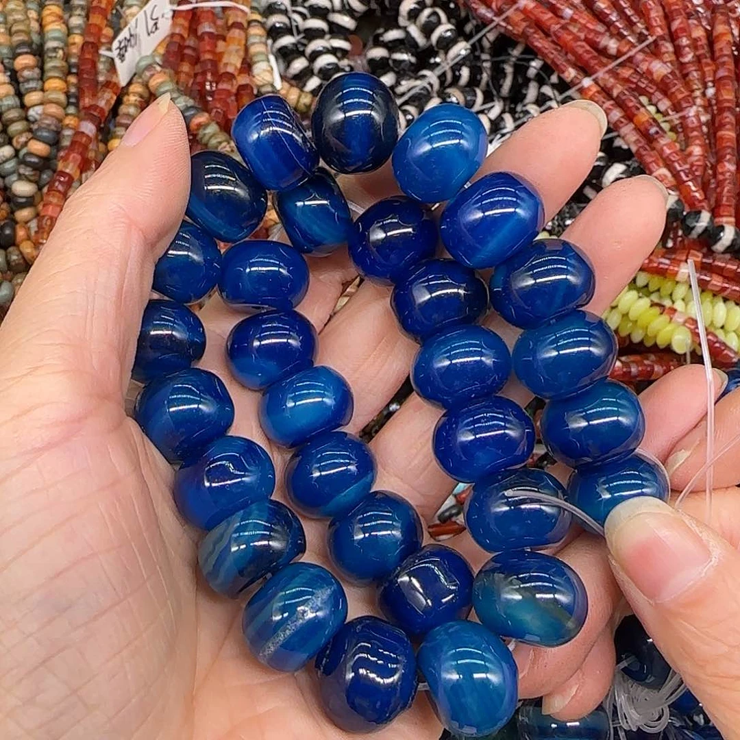 玛瑙/玉髓合金珠宝半成品蓝玛瑙15mm算盘一条