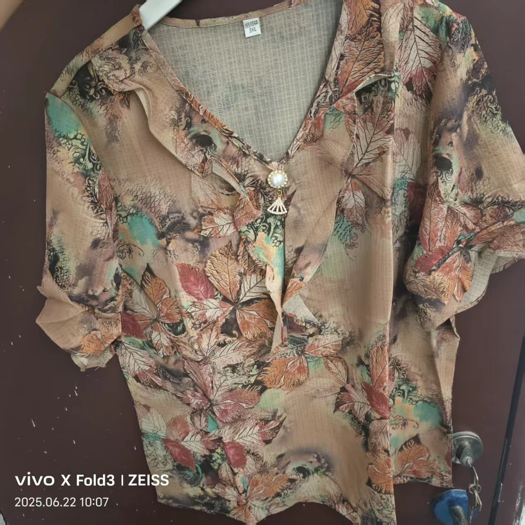 F277轻职风时尚七分裤常规中老年女装夏季衬衫气质碎花显瘦