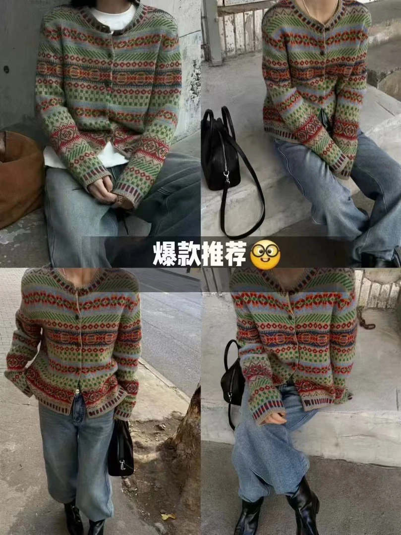 55280 彩色一排扣民族风毛衣