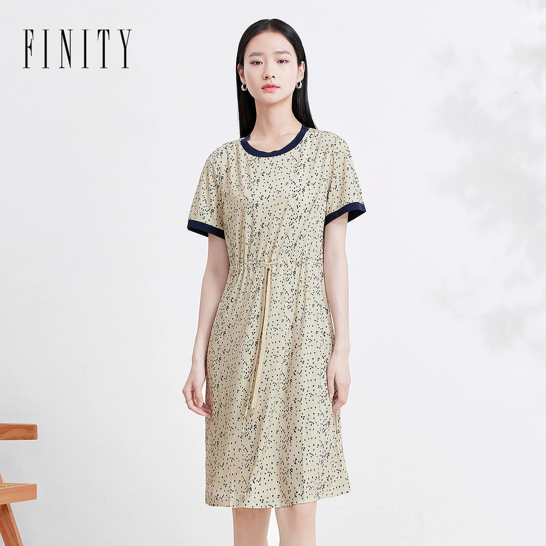 FINITY菲妮迪新款连衣裙碎花显瘦气质时尚休闲夏季印花圆领法式