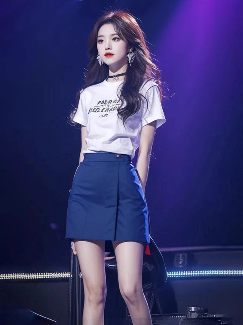 洋气减龄时尚小个子搭配一整套法式气质高级感白色T恤短裙套装夏