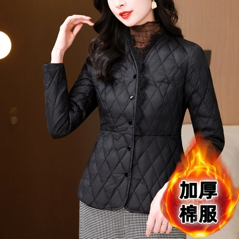 服女短款外套拼接设计感职业显瘦棉服冬季秋冬加绒保暖时尚加厚女