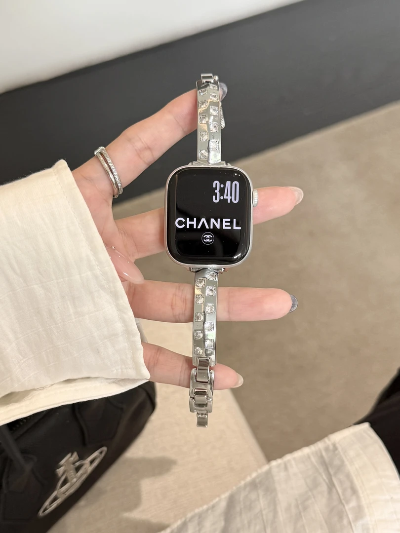 细款锆石金属适用苹果手表S10表带iWatchS98765432se小米9pro腕带