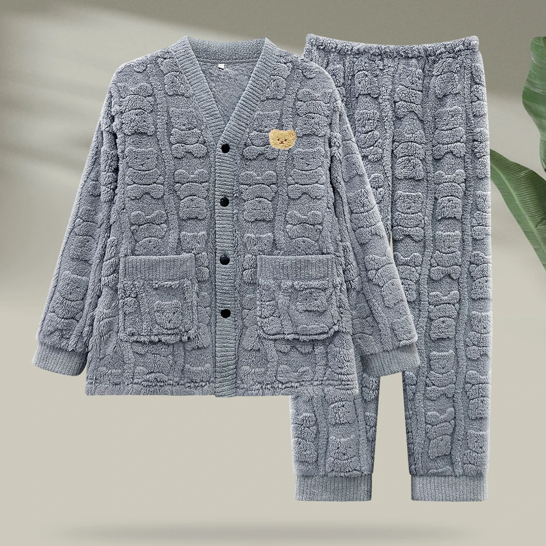 男士法兰绒睡衣双面绒加绒加厚保暖家居服套装秋冬季新款Y145