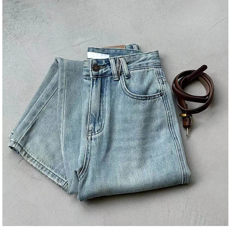 （女装）8232 蓝色高腰宽松复古休闲百搭哈伦老爹牛仔裤