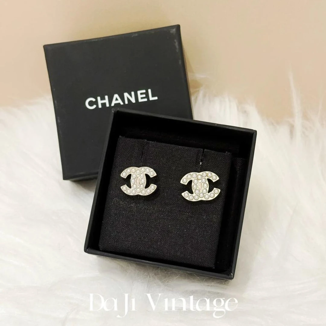 99新 Chanel/香奈儿 大吉中古/香奈儿双c珍珠耳钉