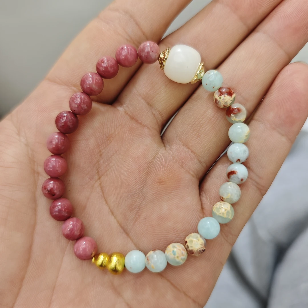 蔷薇石寿山石菩提桶珠半山半水手串0006