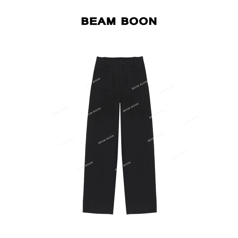 Beam Boon|【海岛裤】垂感挺廓微弹高腰口袋休闲显瘦直筒裤