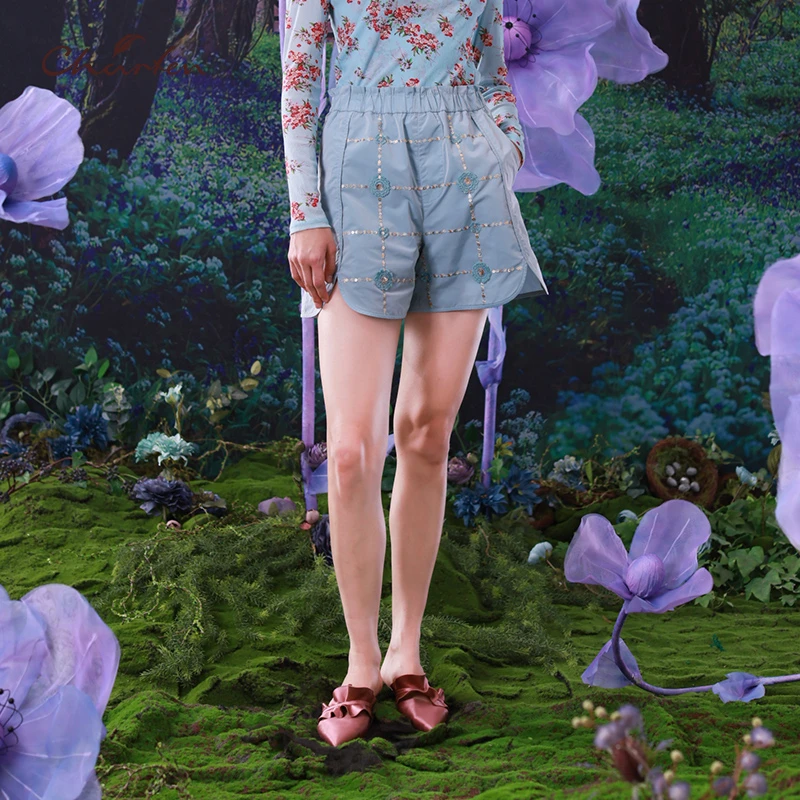 【达人】CHARFEN朝峰设计时尚休闲格纹短裤女CFC1C320-369D女装