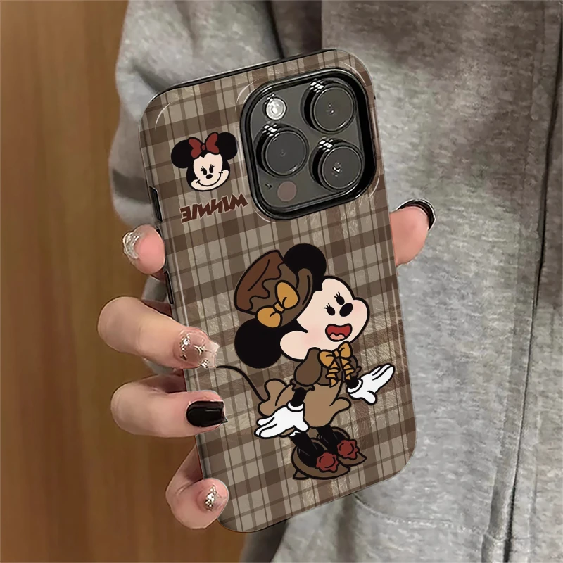 格纹米妮适用苹果17/16手机壳华为vivo小米15卡通oppo菲林二合一