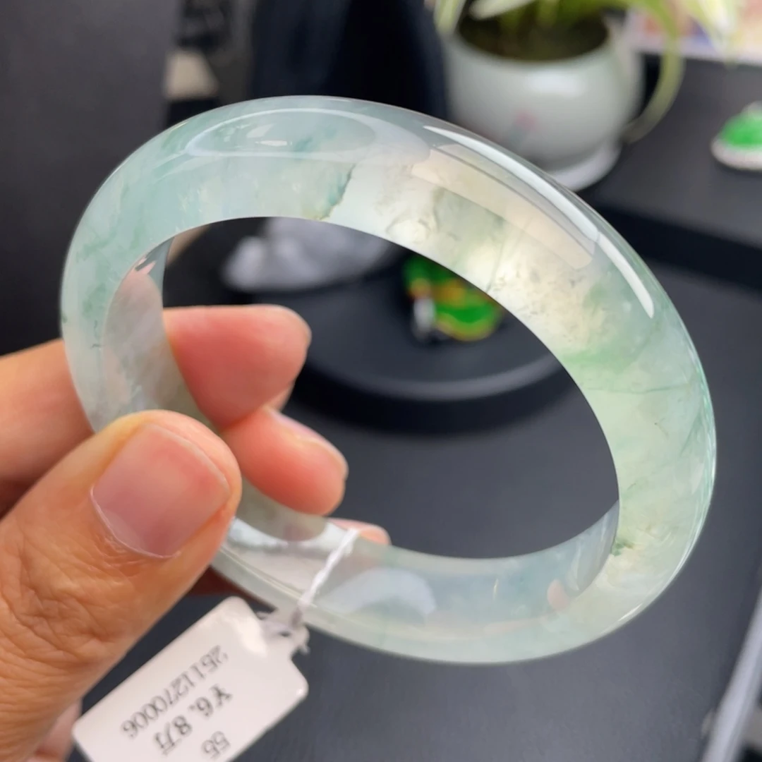 翡翠未镶嵌手镯55正圈翡翠玻璃飘花