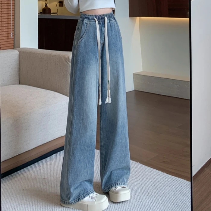 初中生高中学生少女生2025秋装新款青少年大码阔腿牛仔裤子春秋季