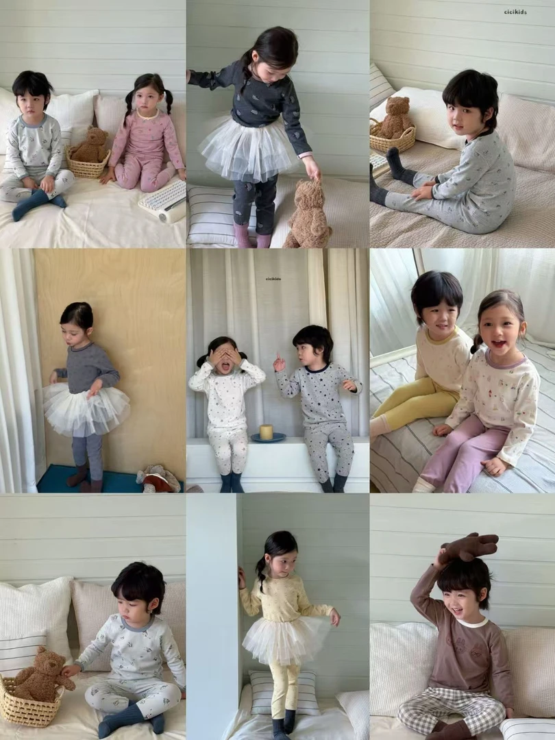 cici韩系ins风儿童A类无骨卡通家居服套装