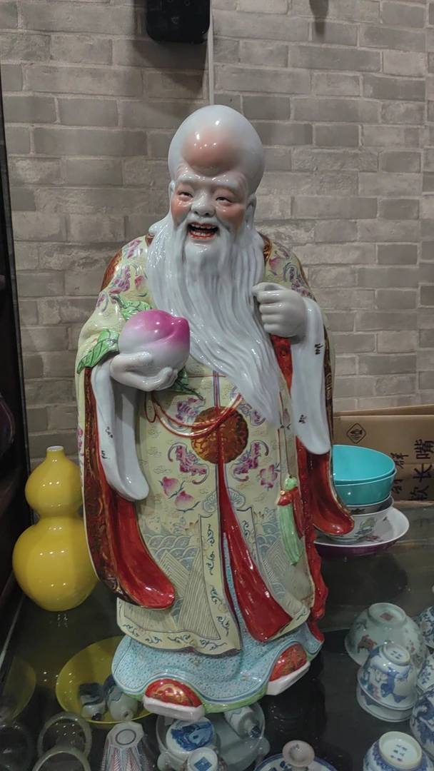 景德镇大个老寿星高约55cm,釉水漂亮陶瓷工艺品