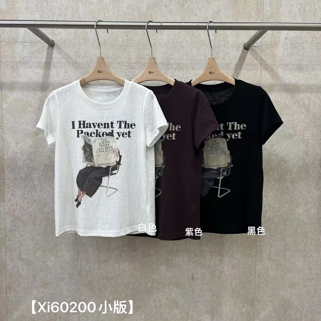 鑫燃KIKI （画报字母T）宽松圆领字母印花小版T 60200 XI 【F】