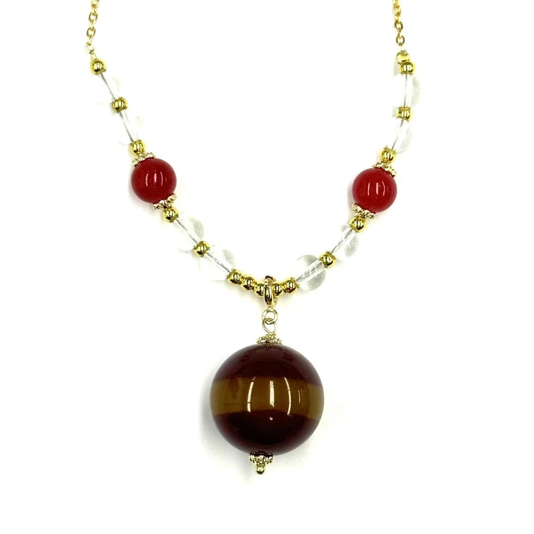 x676-国风气质款一线棕红圆珠项链-mn-赠礼盒