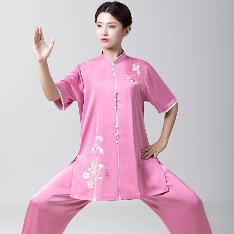 【合欢】太极服女短袖2024新款式夏季醋酸麻八段锦练功服套装中国风