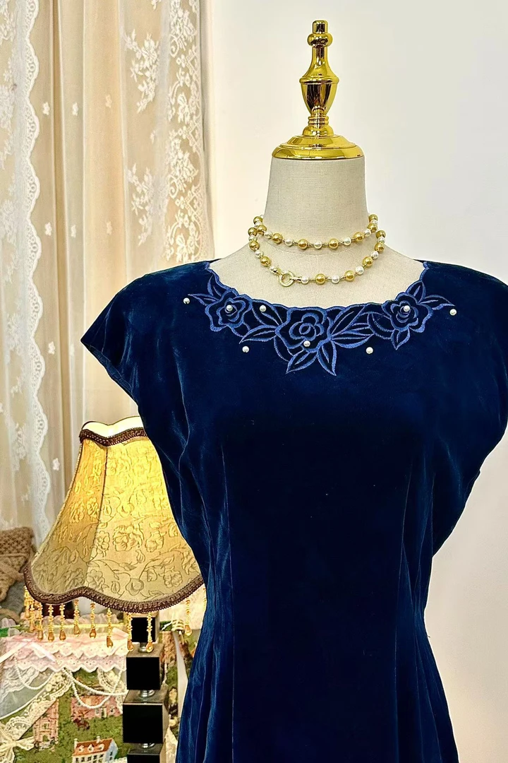 古着vintage日制精品丝绒连衣裙衬衫裙子港风复古秋冬毛衣外套