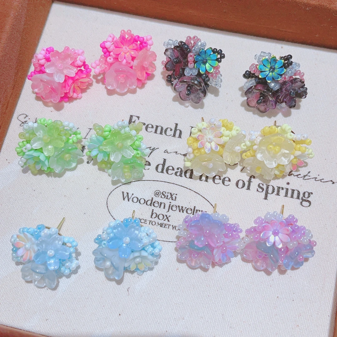 炫彩多巴胺花朵耳钉女气质通勤百搭耳饰-604