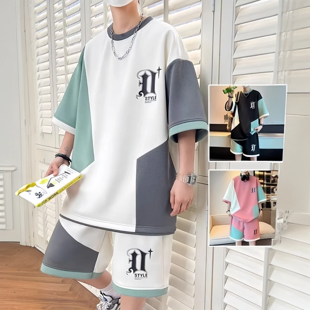 2025套装新款夏季华夫格帅气衣服短袖t恤短裤运动休闲潮牌男装