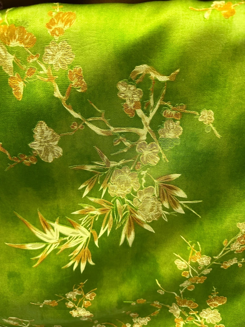 【桃花竹叶】定位印花60姆米皮子香云纱面料不支持退换