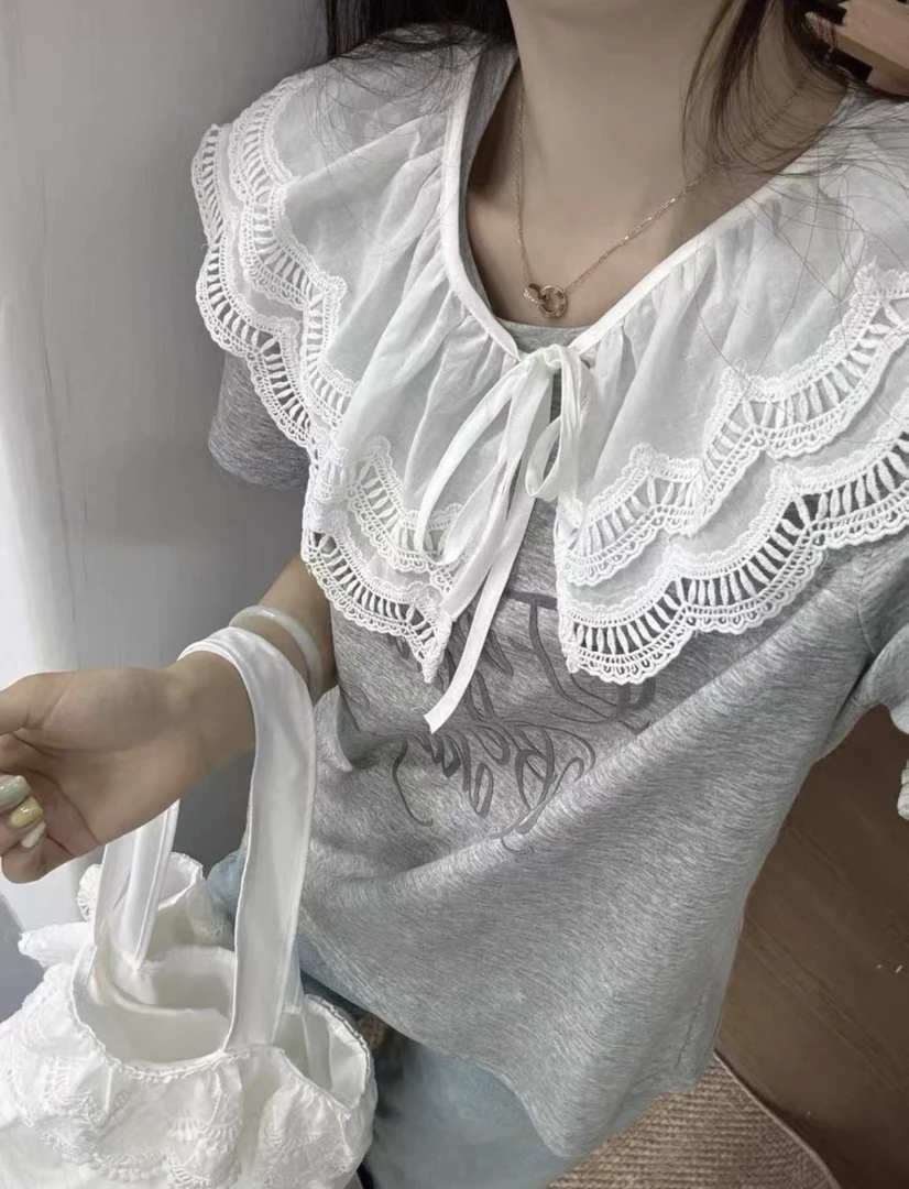 【李姑娘专属】6861韩版字母简约娃娃领短袖