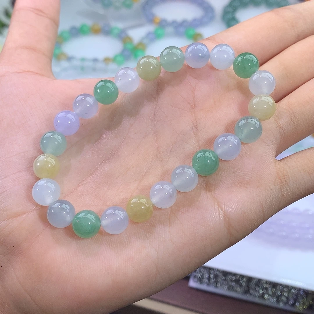 翡翠未镶嵌手链冰种多宝手串