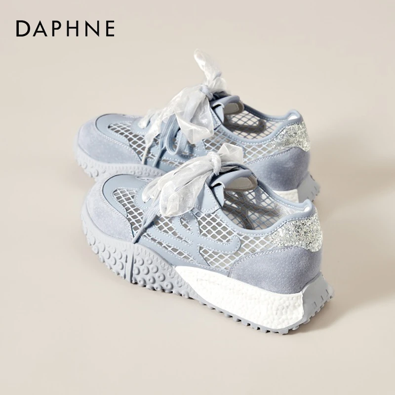 达芙妮网鞋女夏薄款2025新款蕾丝透气运动休闲阿甘芭蕾德训鞋蓝色
