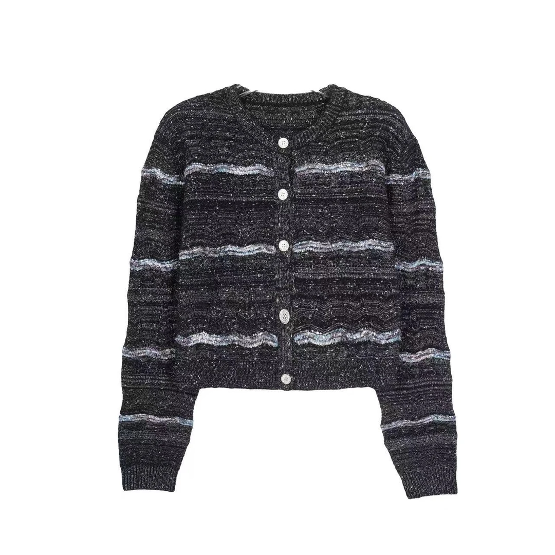 CHUAN BAI 秋冬圆领特种纱经典亮丝休闲针织长袖开衫