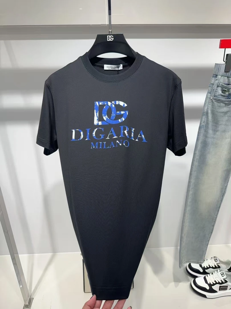 DG25新品男士蓝色撞色夏款轻奢短袖T恤