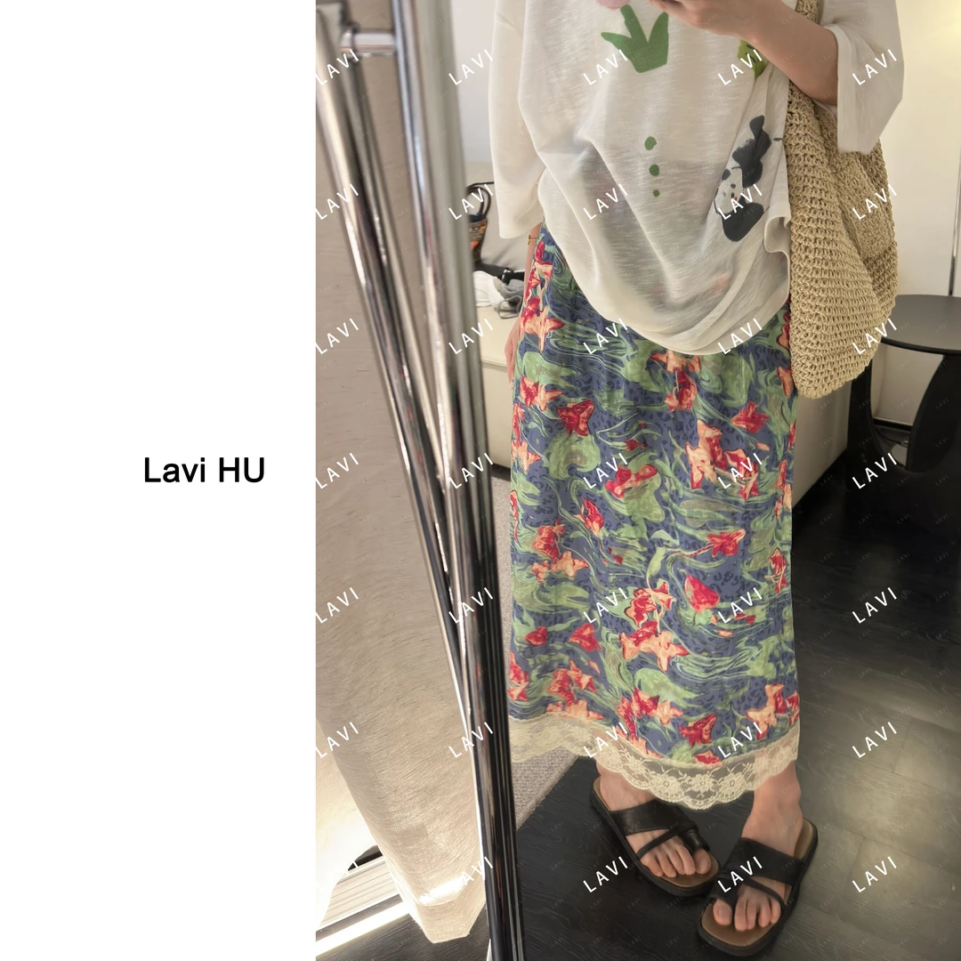 水中草行交错 时尚休闲印花夏季蕾丝边半身裙251158