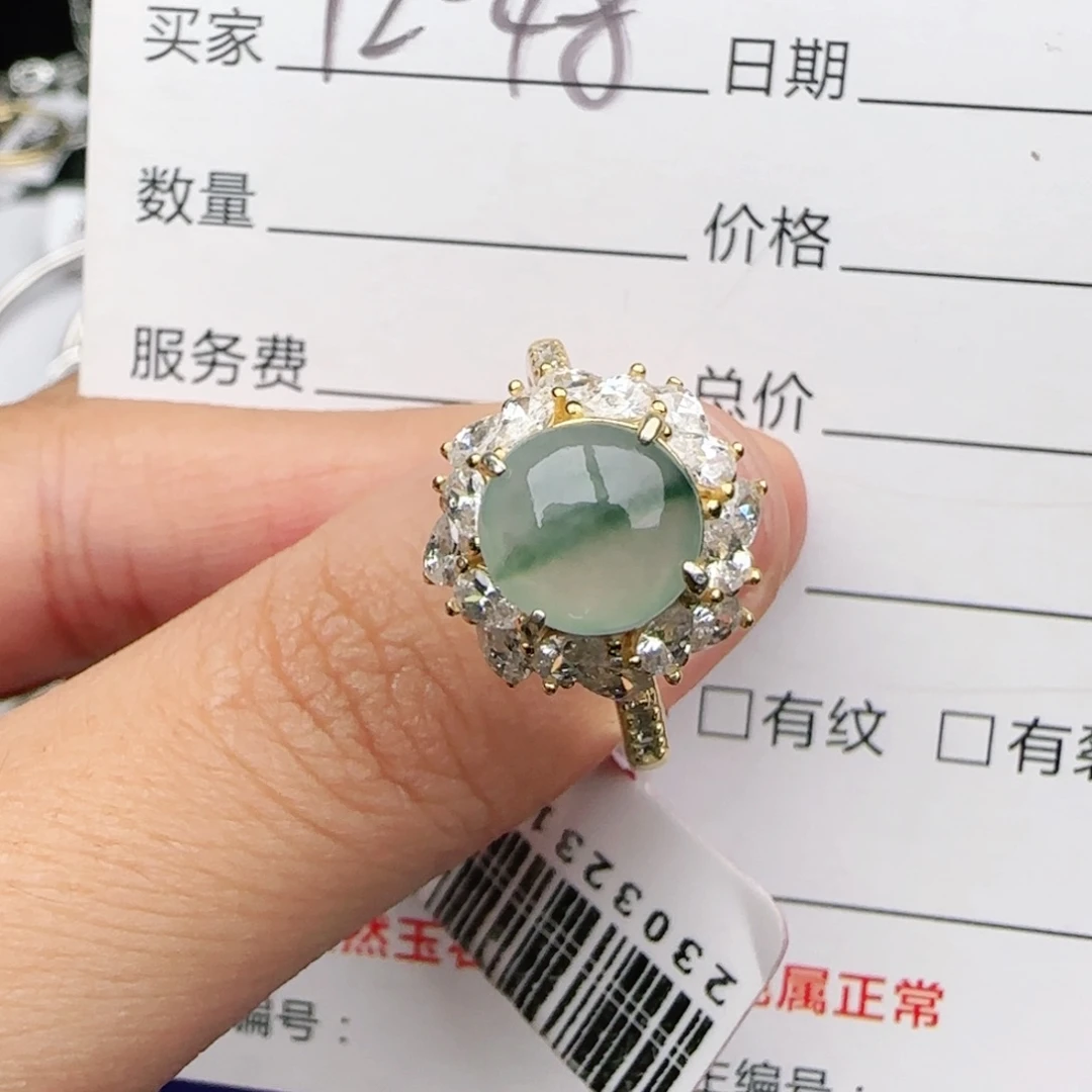 翡翠戒指银S925镶嵌戒指