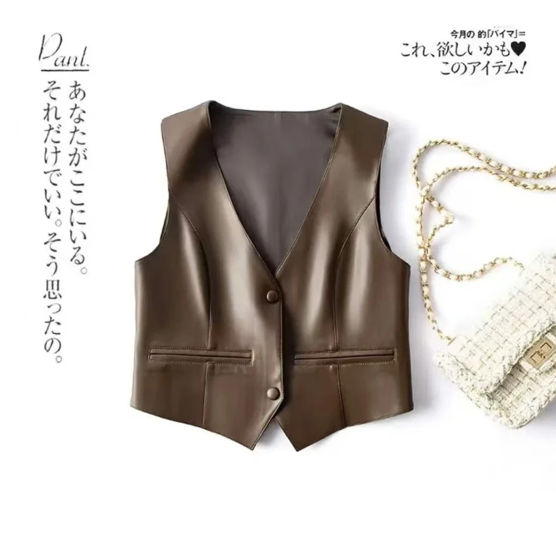 海宁真皮皮马甲 气质休闲百搭显瘦女