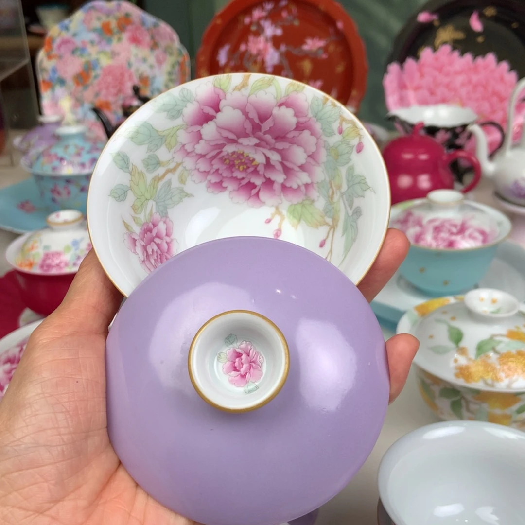 陶紫色牡丹花手工手绘