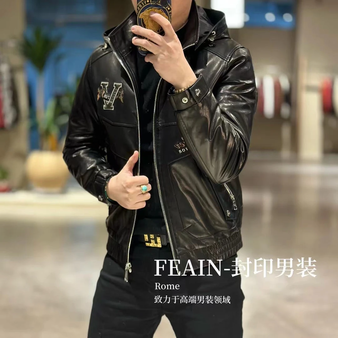 【鹅绒山羊皮】高端定制进口山羊皮可拆卸帽子鹅绒羽绒服A165-1