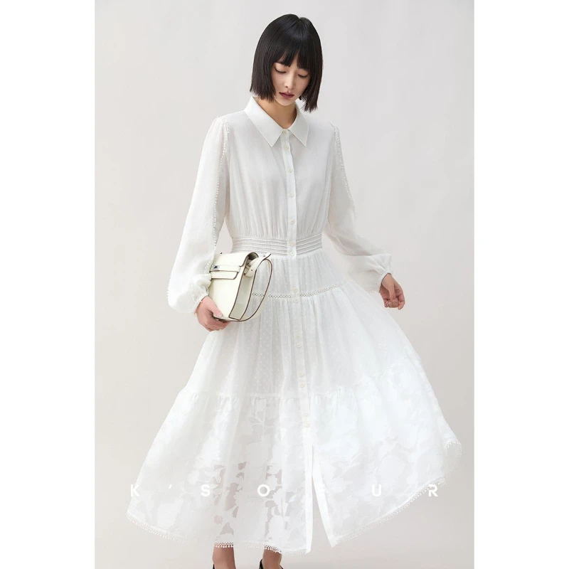 K姐KSOEUR【假日主角】内衬 度假风法式翻领收腰显瘦气质连衣裙女