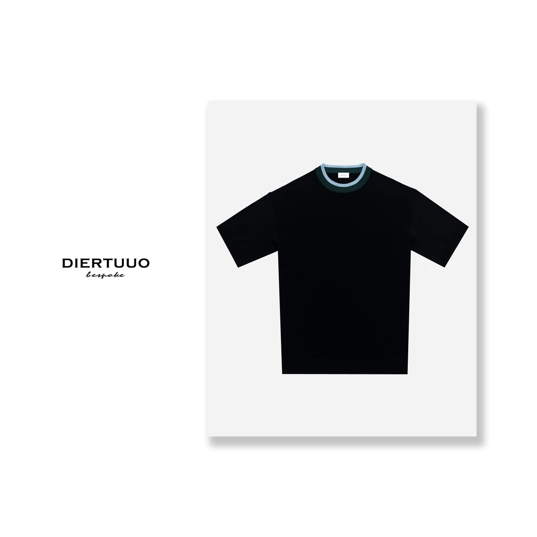DIERTUUO迪途-夏季时尚简约针织透气凉感百搭拼色圆领T恤6159