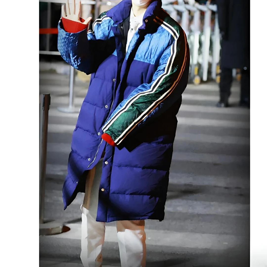 95新 GUCCI/古驰 250156/48码/满印拼色连帽长款羽绒服