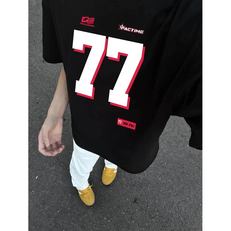 美式休闲印花短袖T恤百搭男生网红ins痞帅高级感2025新款爆款上衣