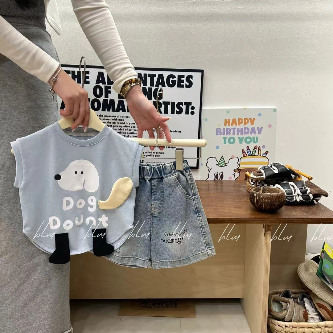 男童套装2025韩国童装夏季新款儿童帅气无袖背心牛仔短裤两件套潮