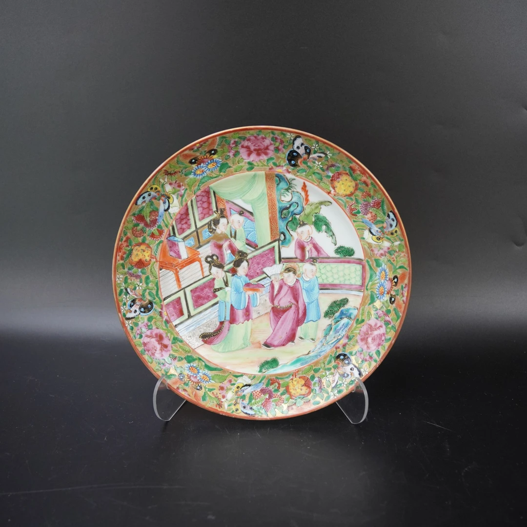 Lot.25070843清道光广彩人物故事花卉纹赏盘 口径21.5cm