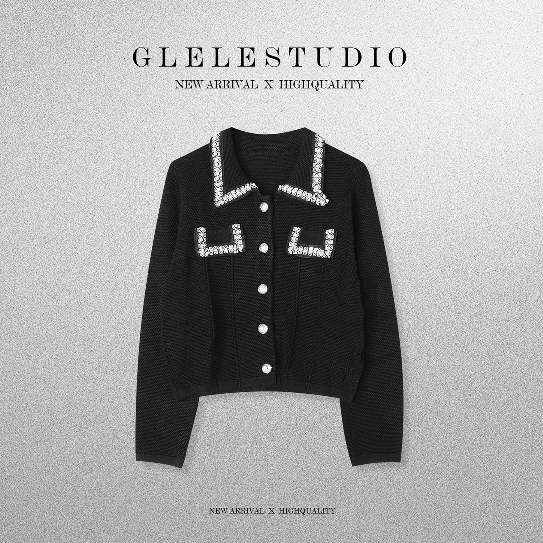 Glele私服「奶油泡芙」质感千金小香风轻奢镶钻山羊绒毛衣