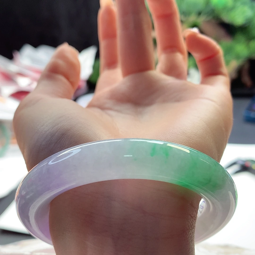 翡翠手镯未镶嵌天然翡翠54-55双12春彩胖圆对比大万品质