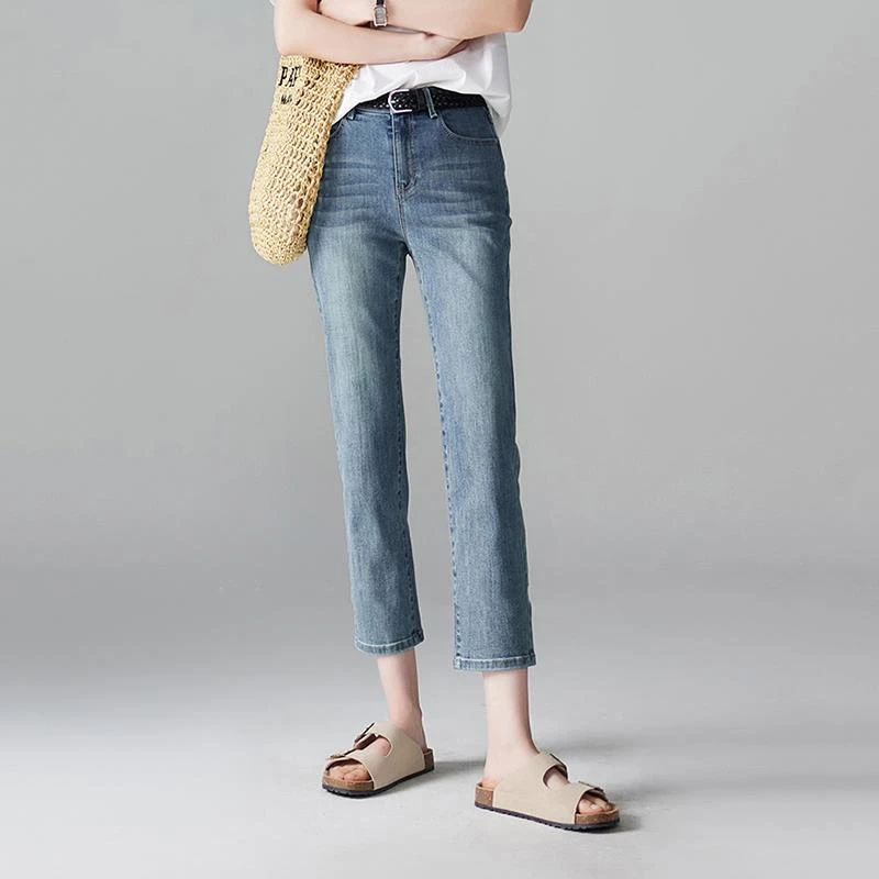 TOUCH MISS牛仔裤2025年新款女夏季时髦高腰显瘦轻薄九分直筒裤子