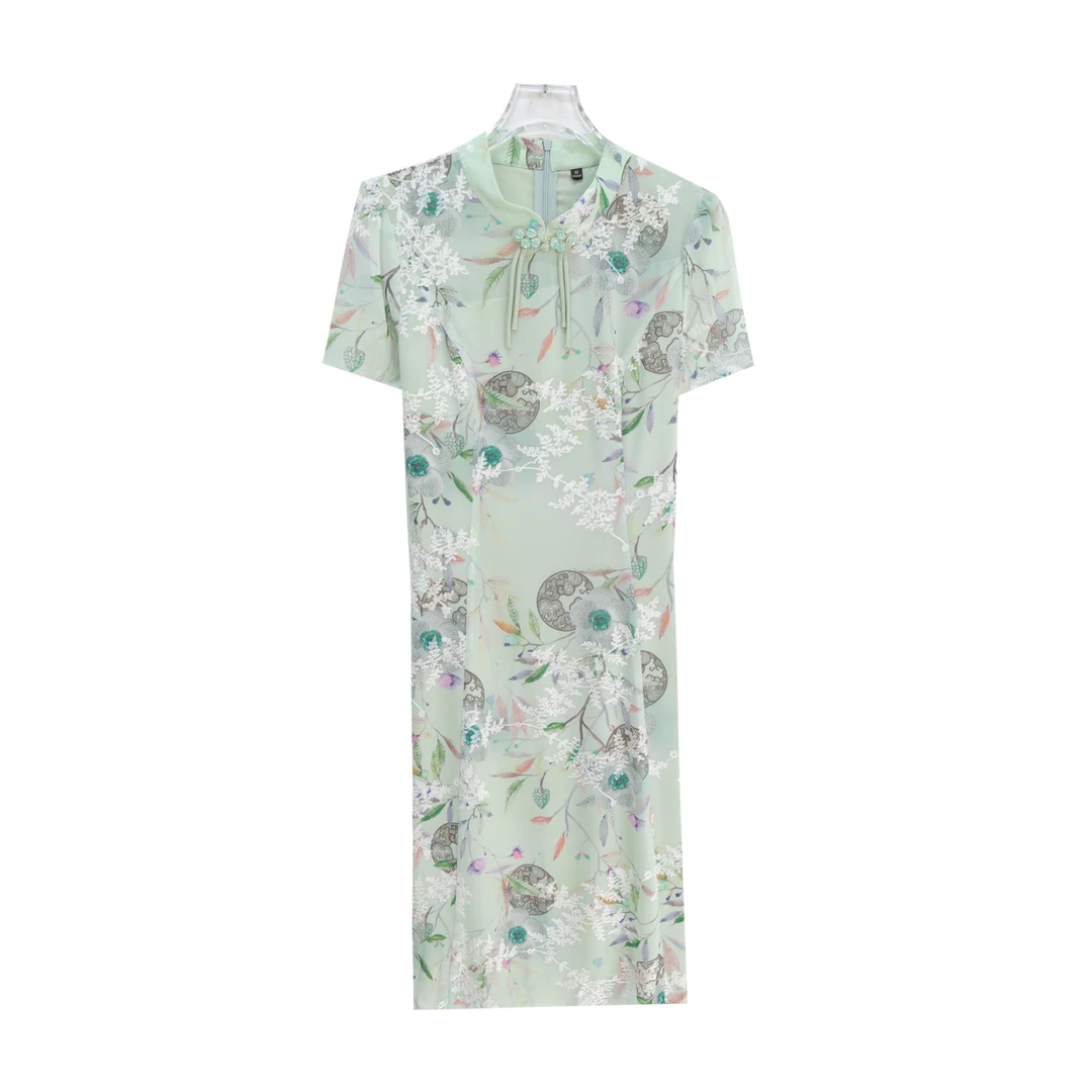 夏季国风印花清新气质旗袍连衣裙S1848