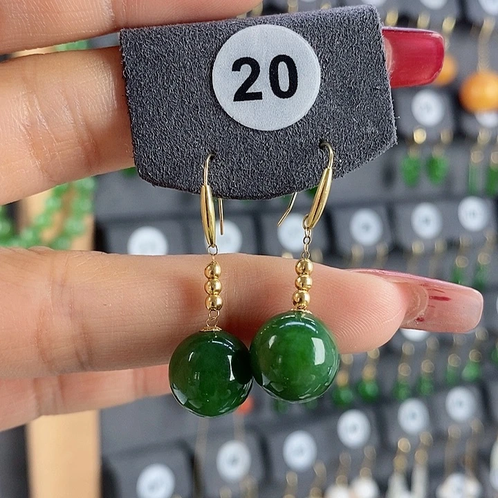 和田玉耳饰18K金镶嵌