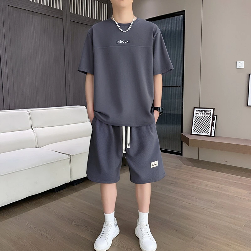 保罗·古思特男士运动套装夏季新款潮牌宽松时尚短袖短裤穿搭两件