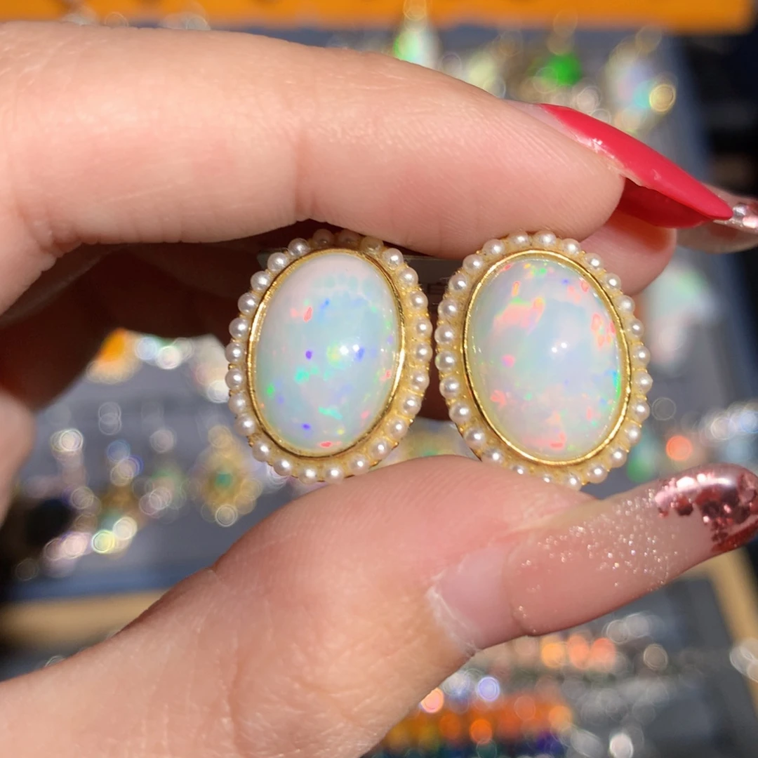 银S925镶嵌欧泊欧泊耳饰y