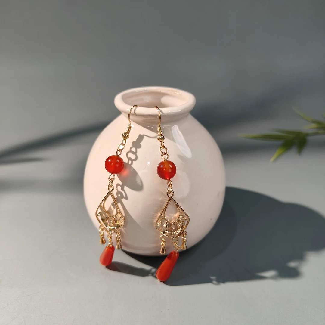 古悦倾城【满红耳饰】时尚宫廷耳环手工百搭古风脸中式原创