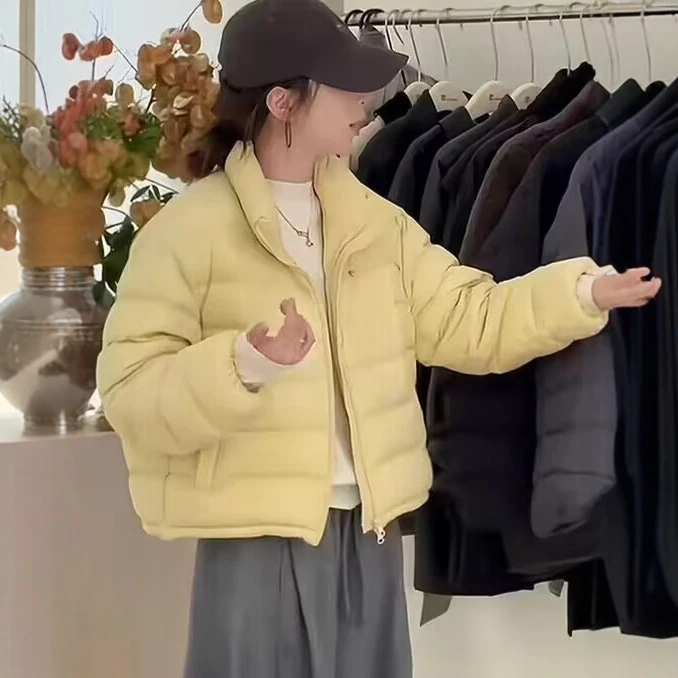 短款立领纯色白鸭绒羽绒服外套女2025冬季新款宽松百搭排骨羽绒服
